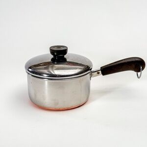 EUC Vintage Revere Ware 1½ Qt Pot Copper Bottom Stainless Steel Saucepan Lid